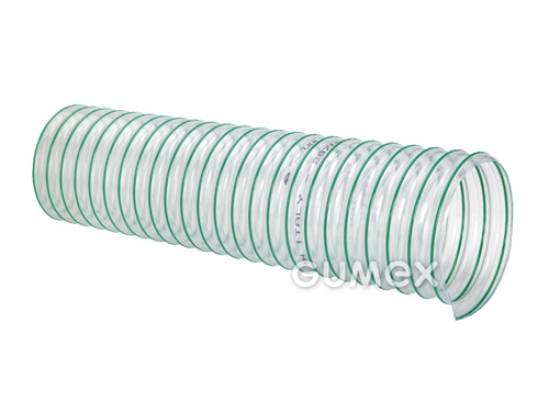 Vzduchotechnická hadice pro lehčí abraziva VULCANO PUM BIO, 40mm, -0,2bar, PU (esterová báze), zelená ocelová spirála, -40°C/+90°C, transparentní